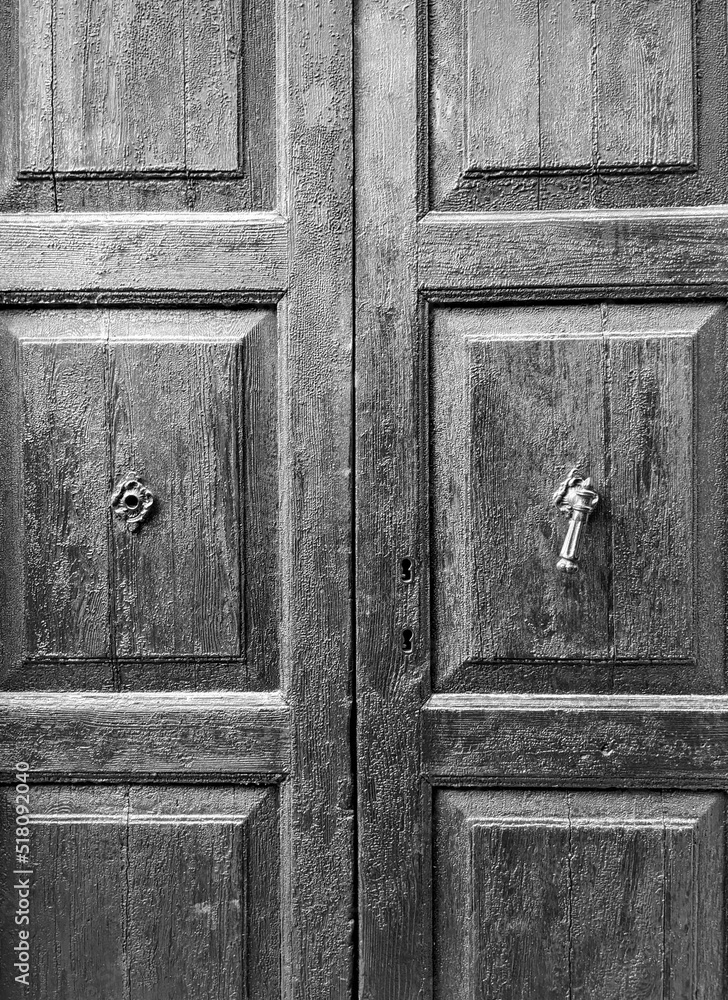 Old wooden door with handle