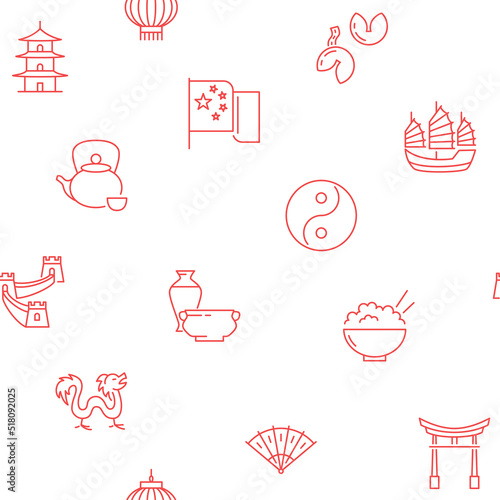 China seamless pattern in line style