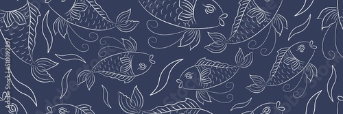 Fish Thai line art doodle pattern © waruntorn