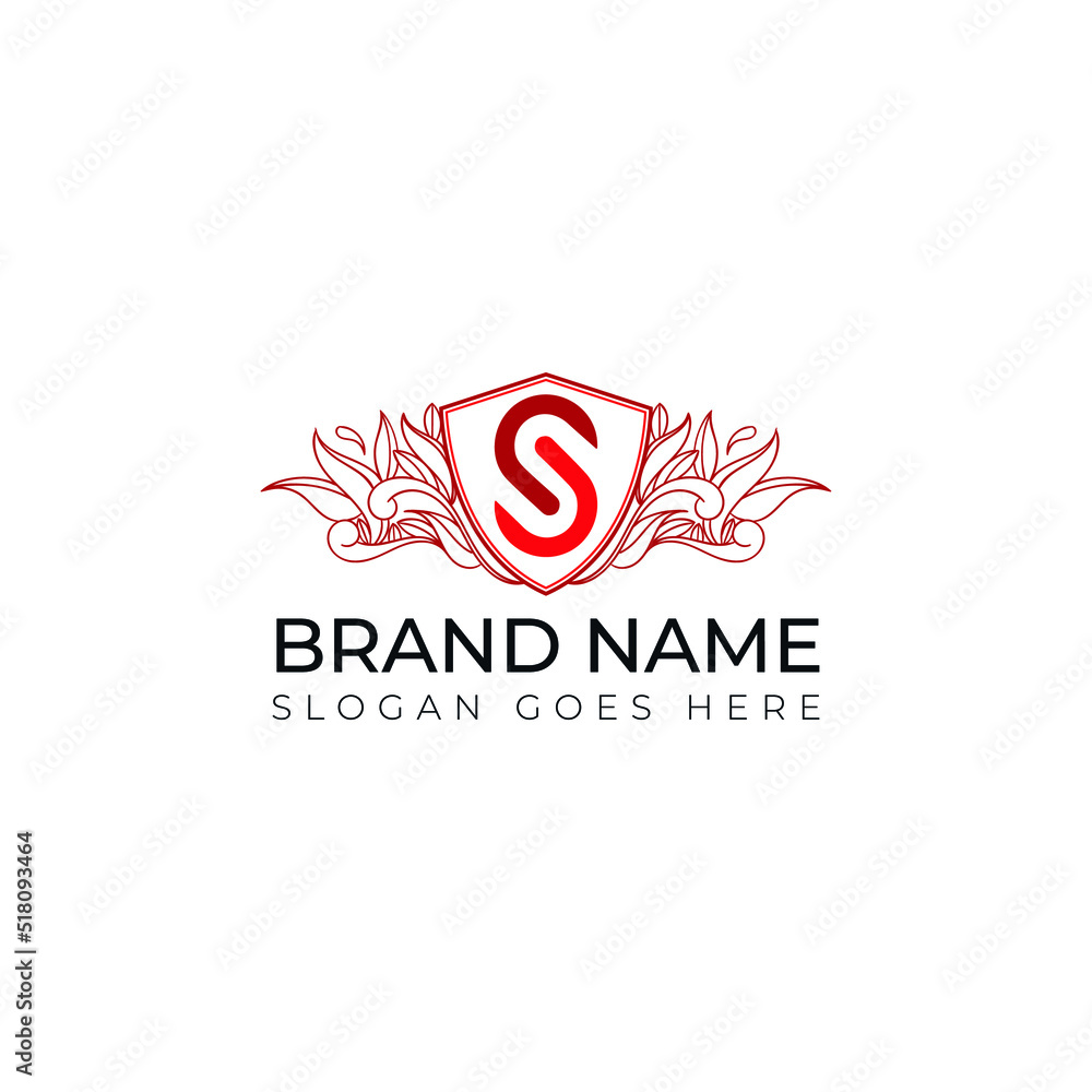 letter s logo in leaves and shield letter s logo in leaves and shield