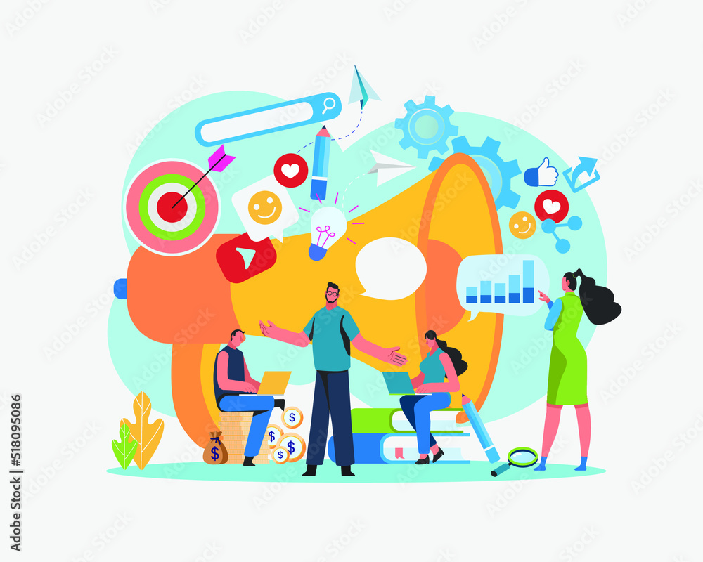Digital marketing strategy team. Content manager. Flat cartoon character  graphic design. Stock Vector | Adobe Stock