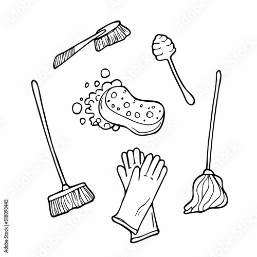 Cleaning supplies doodle isolated on white background in vector