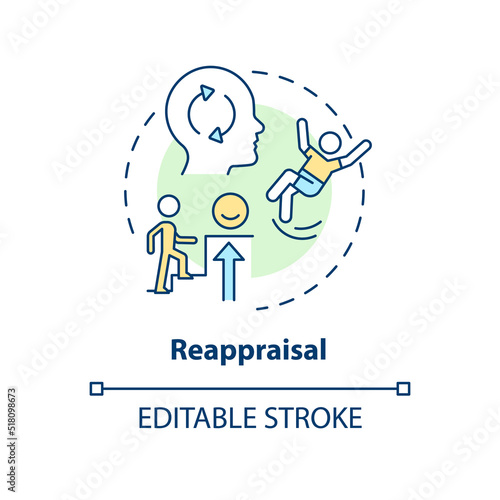 Reappraisal concept icon. Positive mindset. Reduce negative impact. Cognitive change abstract idea thin line illustration. Isolated outline drawing. Editable stroke. Arial, Myriad Pro-Bold fonts used