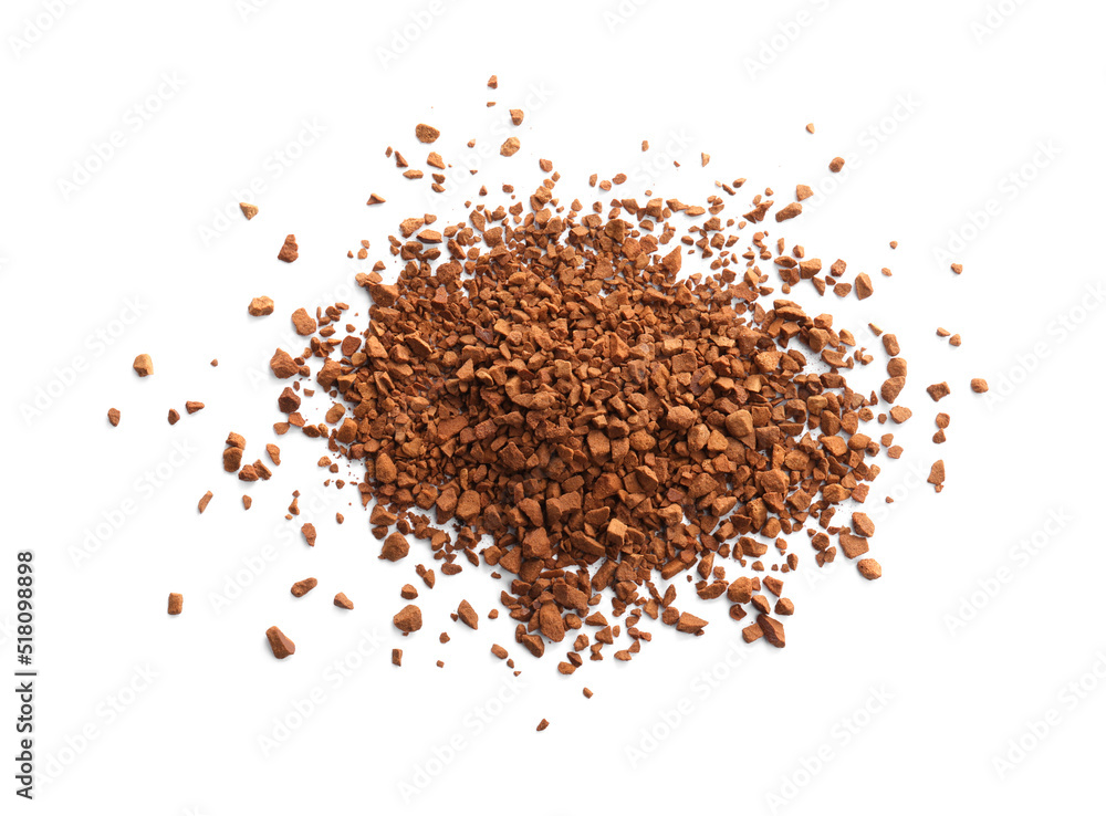 Heap of aromatic instant coffee isolated on white, top view Heap of aromatic instant coffee isolated on white, top view