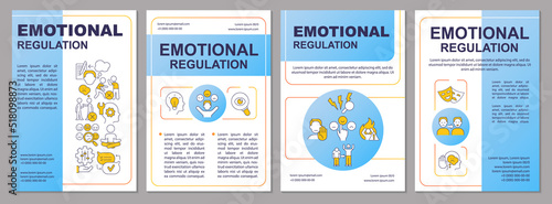 Emotional regulation blue brochure template. Leaflet design with linear icons. Editable 4 vector layouts for presentation, annual reports. Arial-Black, Myriad Pro-Regular fonts used