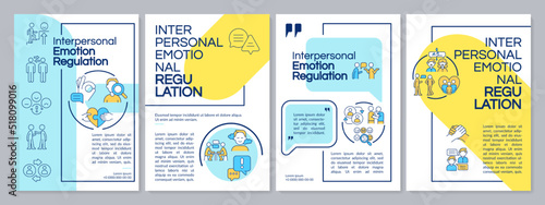 Interpersonal emotion regulation blue and yellow brochure template. Leaflet design with linear icons. Editable 4 vector layouts for presentation, annual reports. Questrial, Lato-Regular fonts used
