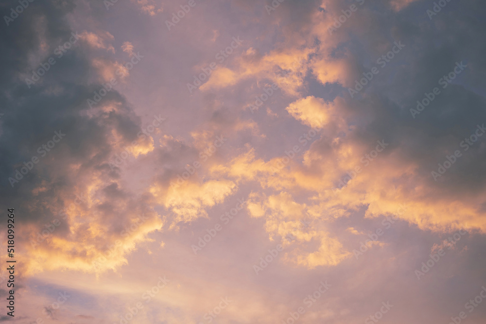 Sunset sky in pastel colors with a purple tint