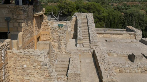 The world famous Knossos Palace of King Minos where, according to legend, Theseus killed the Minotaur. The ruins of the famous architectural monument of the Bronze Age, the Minoan civilization