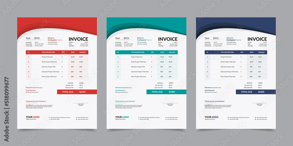 Modern Corporate Business Style Invoice Design Template Vector Illustration Print Ready  Layout, Bill Form Business Invoice Accounting, Professional Payment Agreement Template Stationery Design