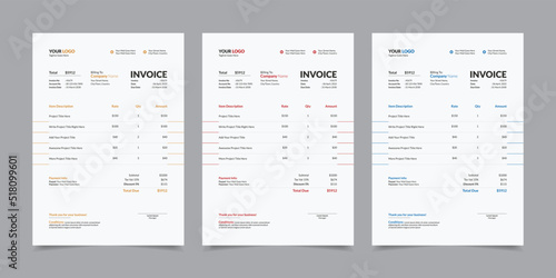 Modern Corporate Business Style Invoice Design Template Vector Illustration Print Ready  Layout, Bill Form Business Invoice Accounting, Professional Payment Agreement Template Stationery Design