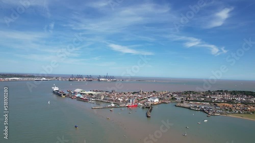 Harwich town waterfront Essex UK drone aerial view Summer 4K footage photo