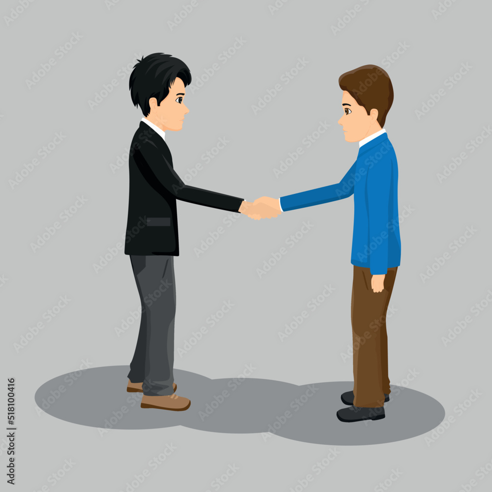 two men shaking hands when they meet, or two people agreeing on something