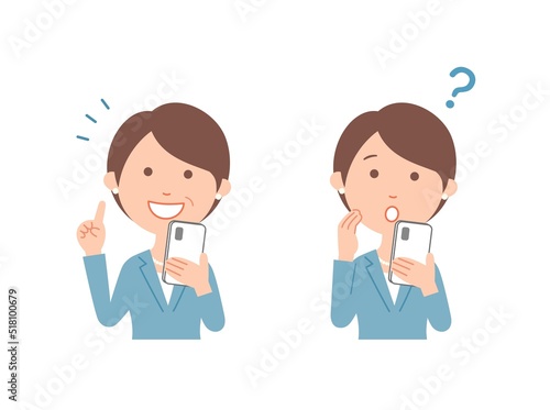 スマホを使うキャリアウーマン　二つの表情