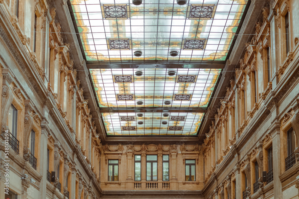 Impressive view of elegant shopping arcade (Galleria Alberto Sordi) located in Piazza Colonna in Rome.