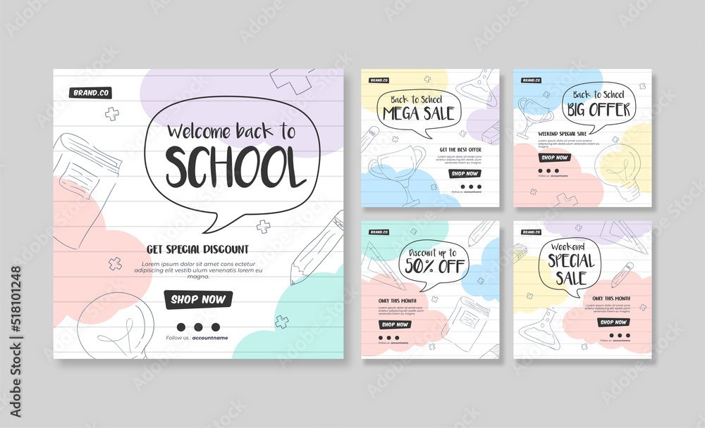 Back to school social media post. Colorful social media template. Trendy editable social media template