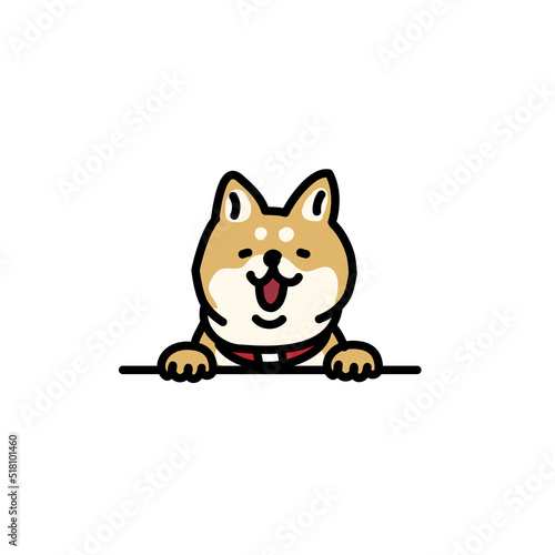 嬉しそうに顔を出す柴犬のイラスト