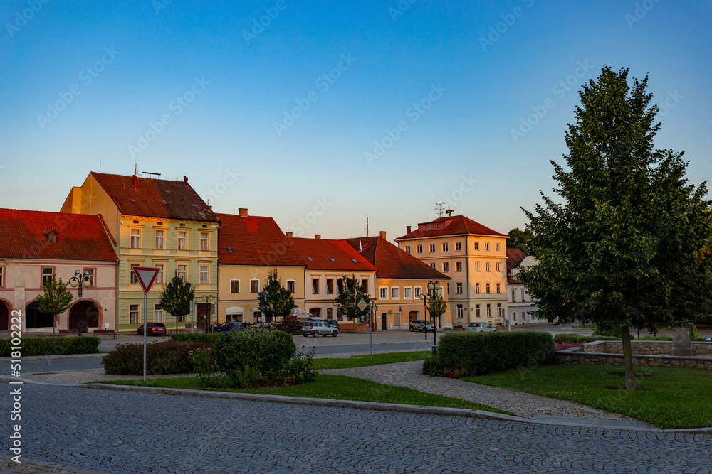 Street in Bechyne. Summser evening. Czechia