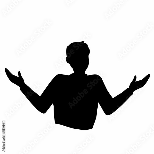 両手を広げて主張する男性のシルエット　黒