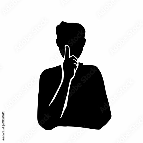 片手を差し出して説明をする男性のシルエットイラスト　黒