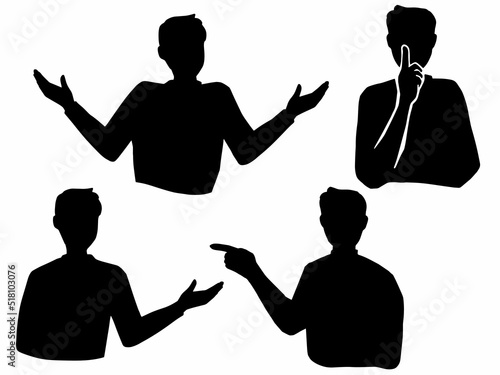 案内をする男性のシルエットイラストセット　黒