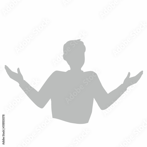 両手を広げて主張する男性のシルエット　グレー