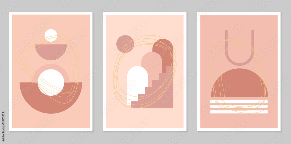 A set of abstract posters depicting simple figures.