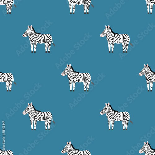 Children s seamless pattern with the image of a zebra on a blue background. Perfect for kids clothing  fabric  textiles  baby jewelry  wrapping paper.