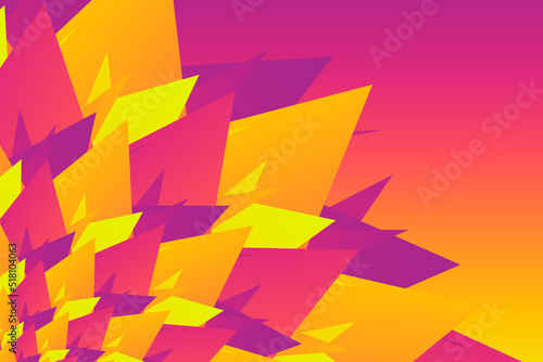 beautiful modern abstract illustration in the form of yellow, orange, pink and purple petals connected to form a part of a flower on the left on a gradient purple-pink-orange-yellow background