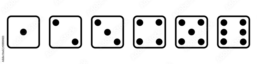 Bones. Game dice set isolated on white background. Bones in flat and linear design from one to six. Bones. Game dice set isolated on white background. Bones in flat and linear design from one to six.