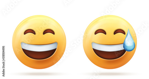 3d vector of yellow face emoji laughing icon isolated on white background