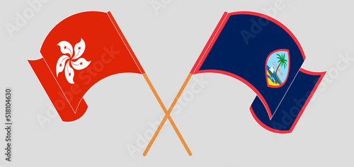 Crossed flags of Hong Kong and Guam. Official colors. Correct proportion