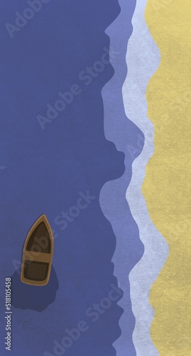 Seashore with a sailing boat. Illustration for background and wallpaper.