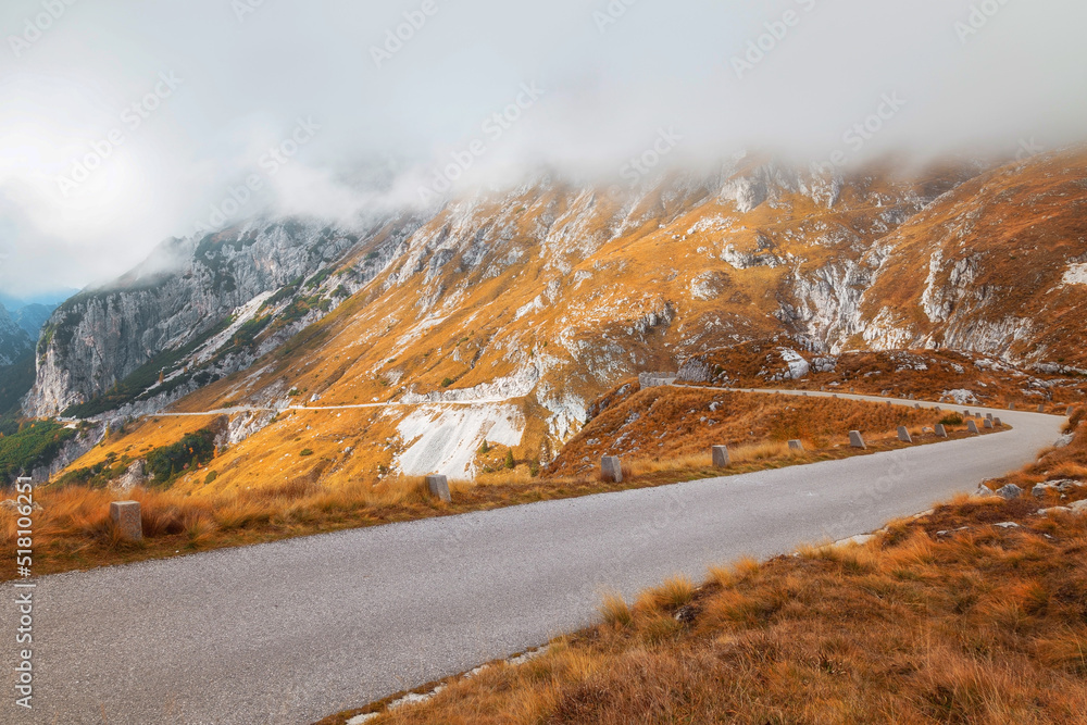 Mountain paved road going through Julian Alps in Slovenia