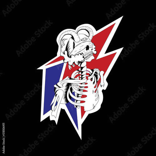 Human Head Skull with Long Horn and Demon Eye Illustration Tattoo Template.Designs Concept for T-shirts, Tattoos, Stickers, Gaming Logos or Posters.