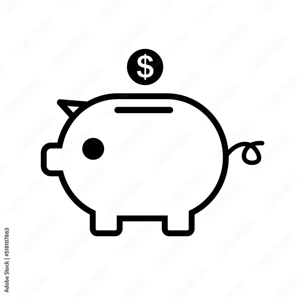 Dollar coin and piggy bank. Finance and saving. Vector. Dollar coin and piggy bank. Finance and saving. Vector.