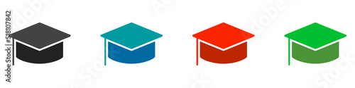 Colorful graduation cap icon set. Graduation mark. Vector.