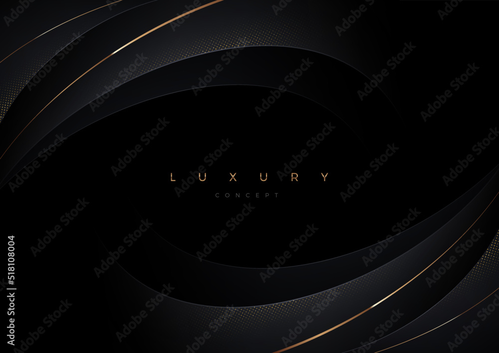Black background with layered 3d abstract curve shape. Minimal luxury ...