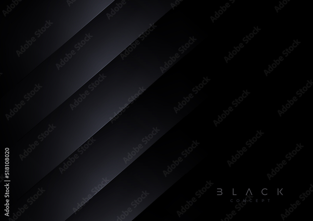 Black background with layered abstract 3d shape. Minimal concept design. Vector illustration,