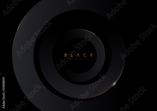 Abstract black background with circle shape. Minimal luxury template design with gold. Vector illustration,
