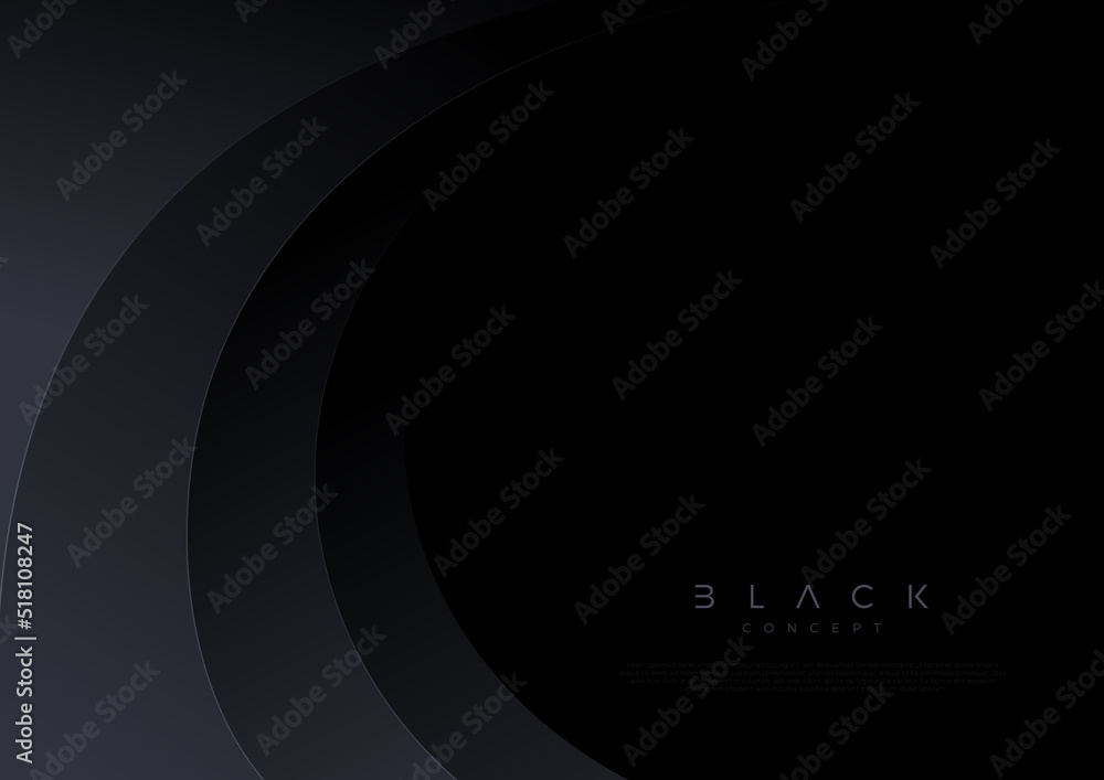 Black background with 3d layered abstract wave shape. Minimal template ...