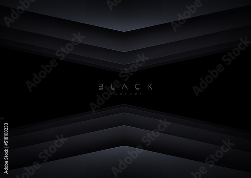 Black background with 3d layered abstract shape. Minimal template design. Vector illustration, © sergo77