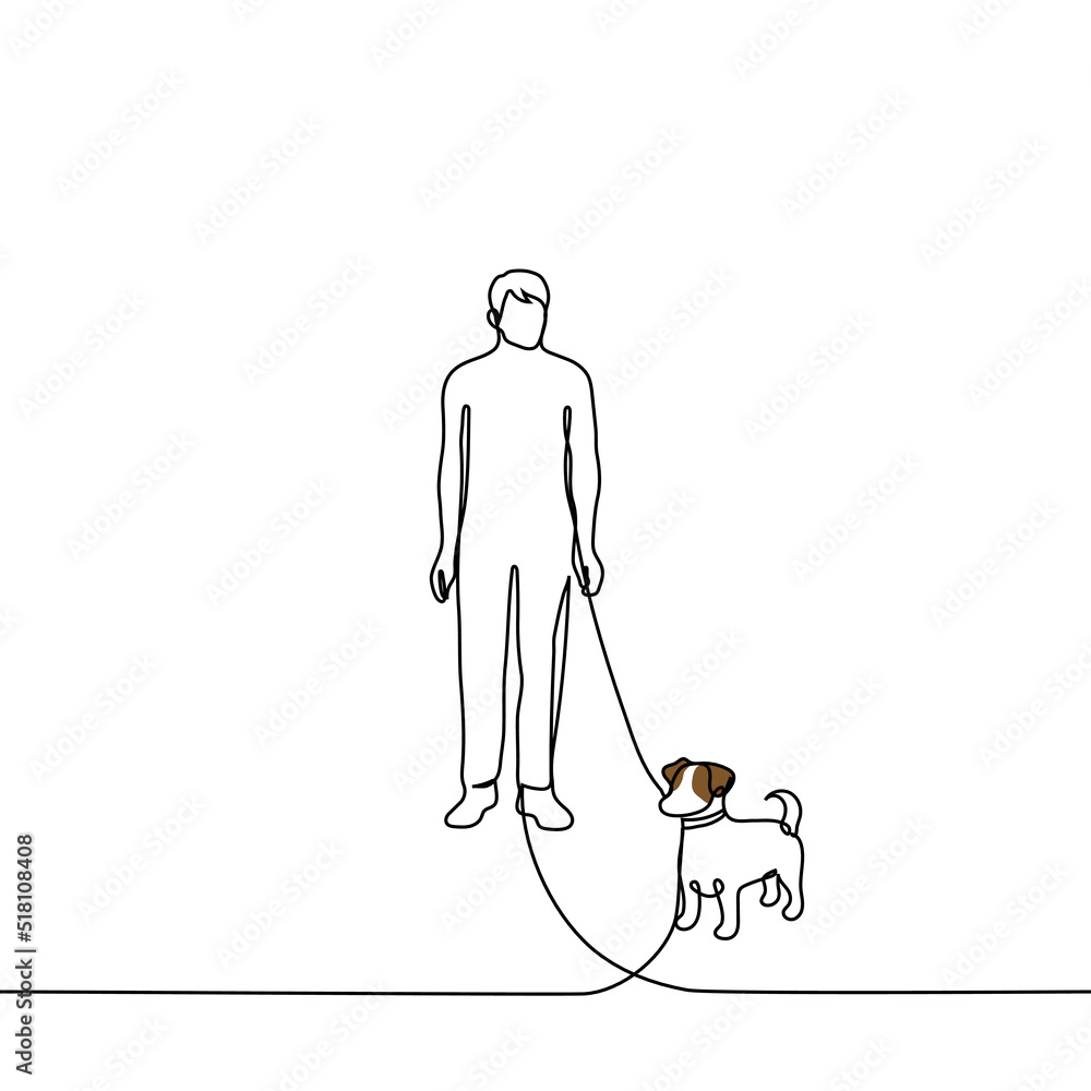 man walking dog breed jacks russell terrier one line drawing vector