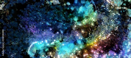 Fototapeta Naklejka Na Ścianę i Meble -  Abstract cosmic space and stars flowing digital fluid patterns in a painterly style - watercolor bright acrylic paint and ink styled  bright abstract concept