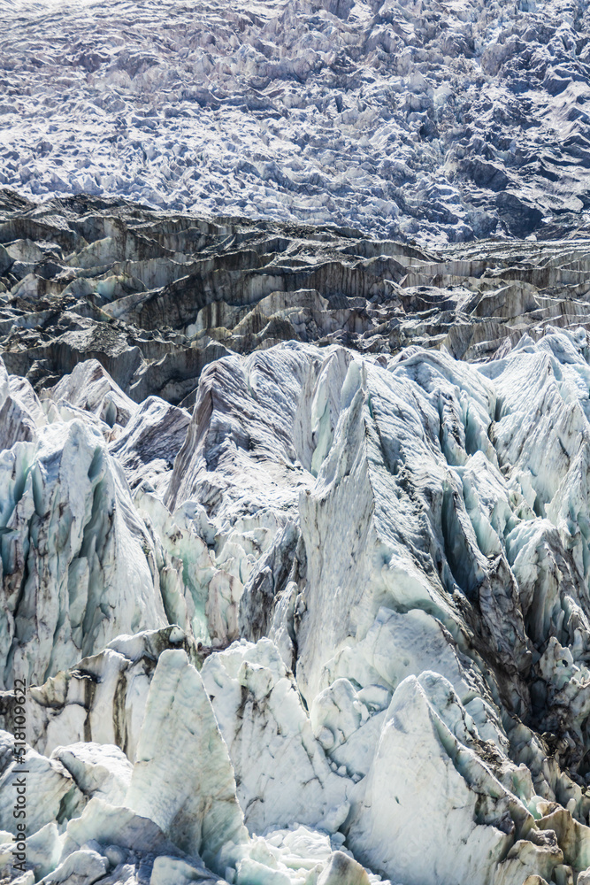 Close-up view of White and black Minapin glacier and Rakaposhi mountain view, Karakoram, Pakistan. Texture and pattern, background