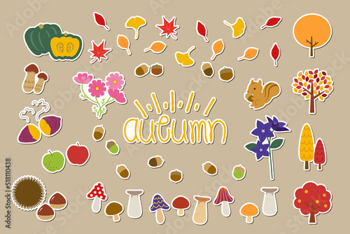Autumn illustration material set.