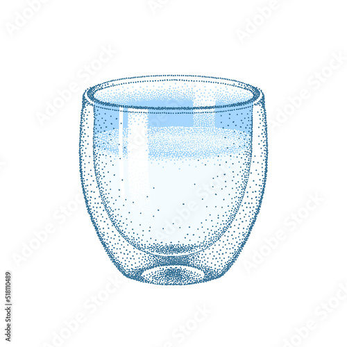 Fresh milk in glass double wall cup. Vector sketch. Realistic illustration isolated on a white background. Dairy milk product for healthy eating.