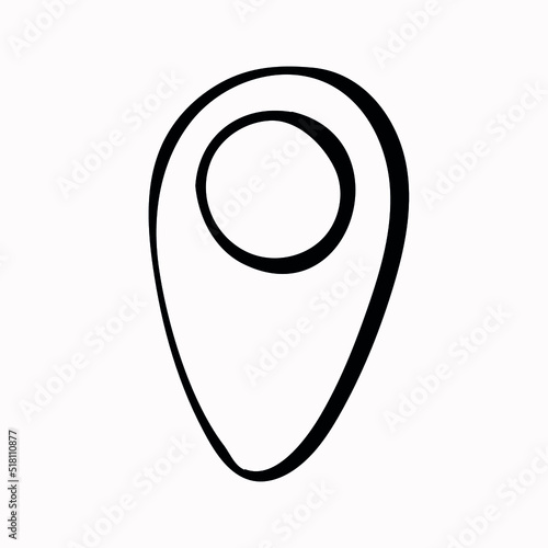 Location sign. Hand drawn vector illustration. Element for greeting cards, posters, stickers and seasonal design. Isolated on white background.