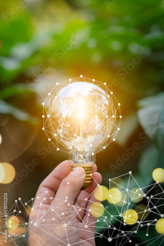 Concept of new idea and innovation with Brain and light bulbs.
