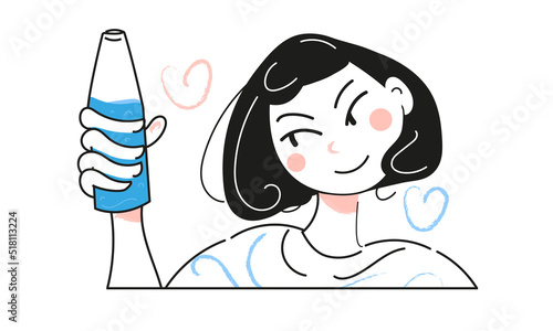 Stay hydrated. Cute woman drink water and love it.  photo