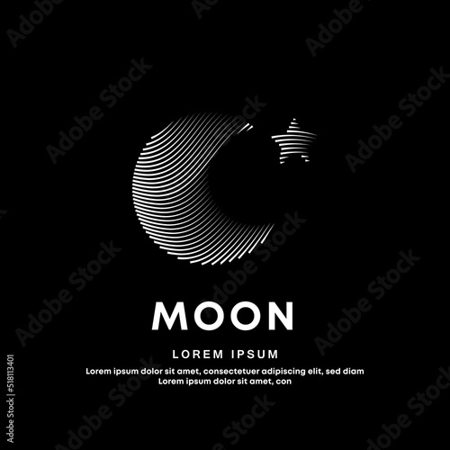 Line art design of the Moon logo. Vector logo Moon color silhouette on a dark background. EPS 10